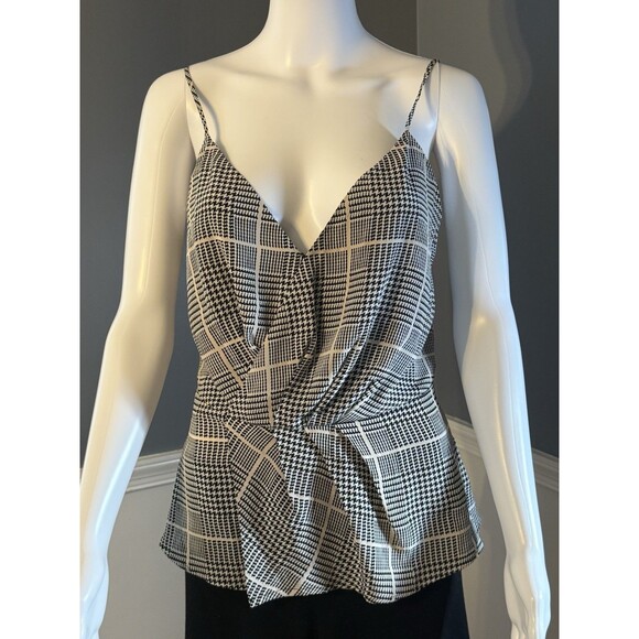 L'AGENCE Chiara Camisole Tank 100% Silk Herringbone Plaid Peplum Romantic SZ S - Picture 1 of 13